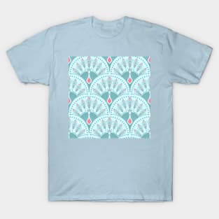 Mint and Coral Peacock Scales T-Shirt